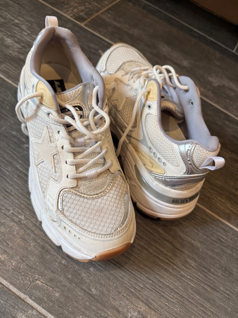 Golden Goose White and Silver Women’s Mesh & Leather Sneakers